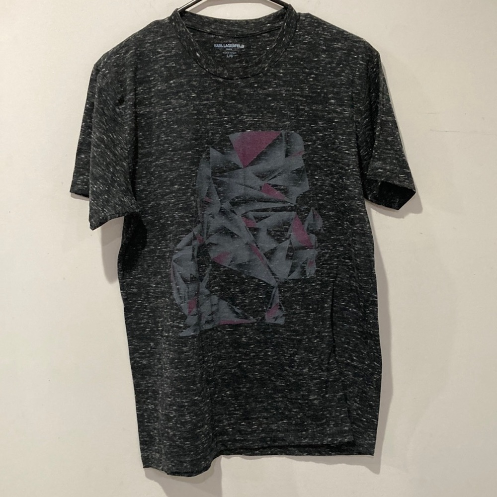 Karl Lagerfeld Black Heather Short Sleeve Graphic Tee with Purple Accents